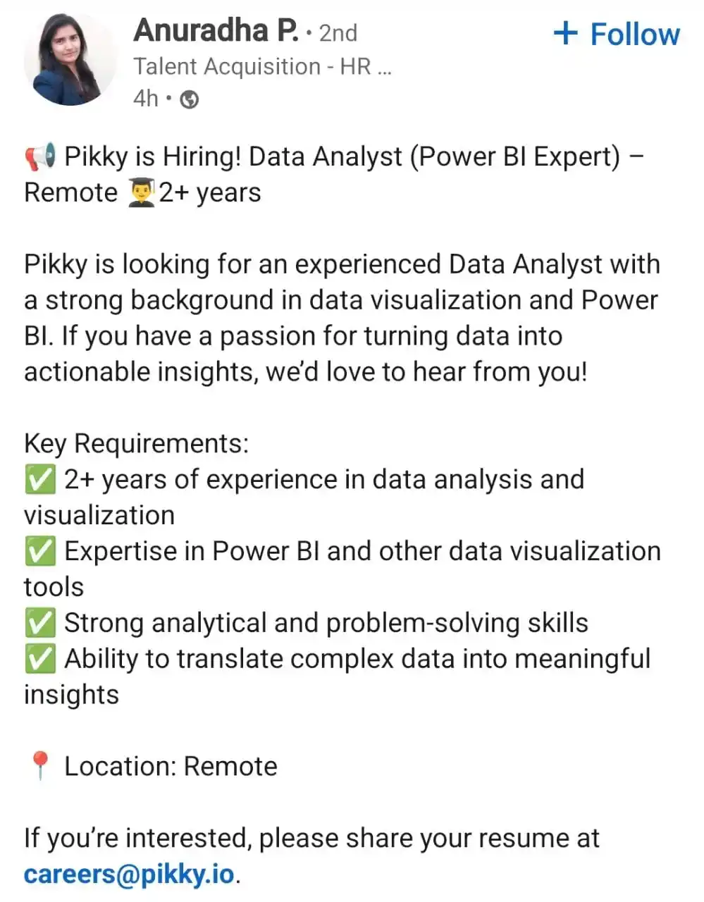 Image from Raghavan P ✅️: *Power BI* hiring Remote opportunity https://www.linkedin.com/post...