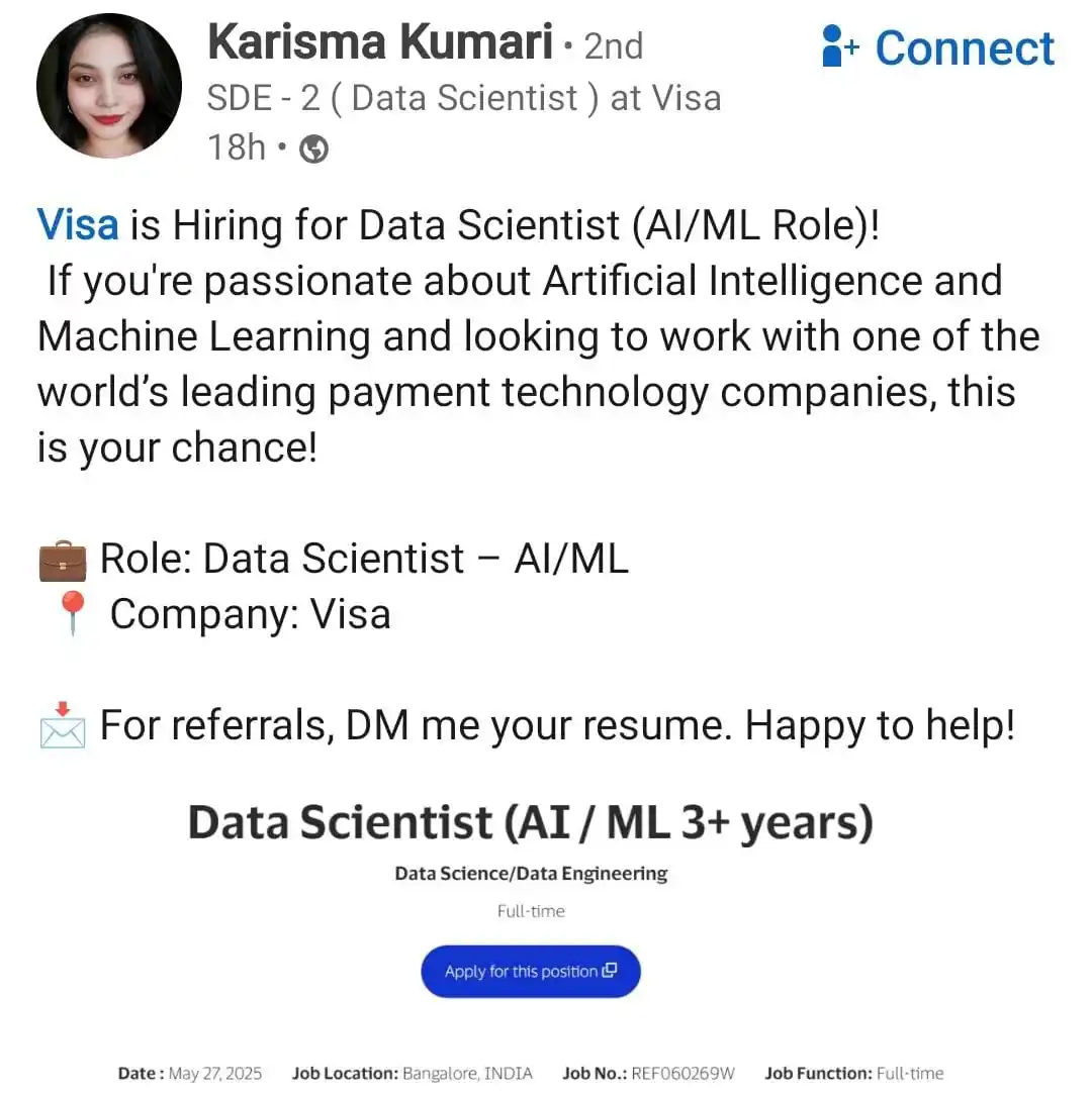 Image from Raghavan P ✅️: Referrals at *Visa* https://www.linkedin.com/posts/karisma-kumari-750...