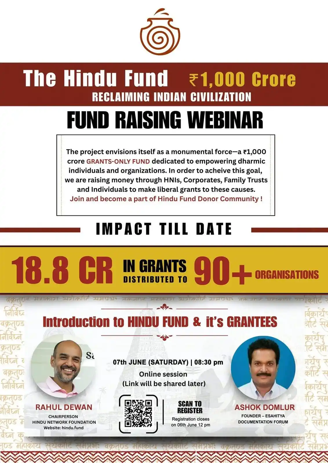 Image from SangamTalks: This is a gentle reminder that registration for our upcoming Hindu Fun...