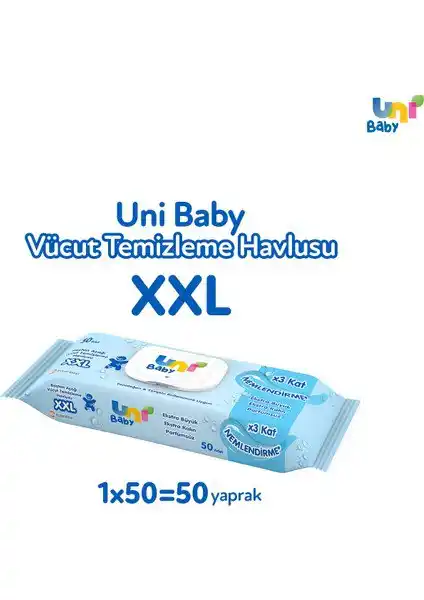 Image from Taze Fırsat Mini: Az Harca, Çok Kazan! 🎉: Uni Baby Vücut Temizleme Havlusu XXL / Islak Mendil   💳 ₺ 64 - 2 adet...