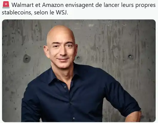 Image from ReussirCrypto: *```AMAZON 🌐 ET WALMART 🛒 PRÉPARENT LEUR PROPRE STABLECOIN : LA GUER...