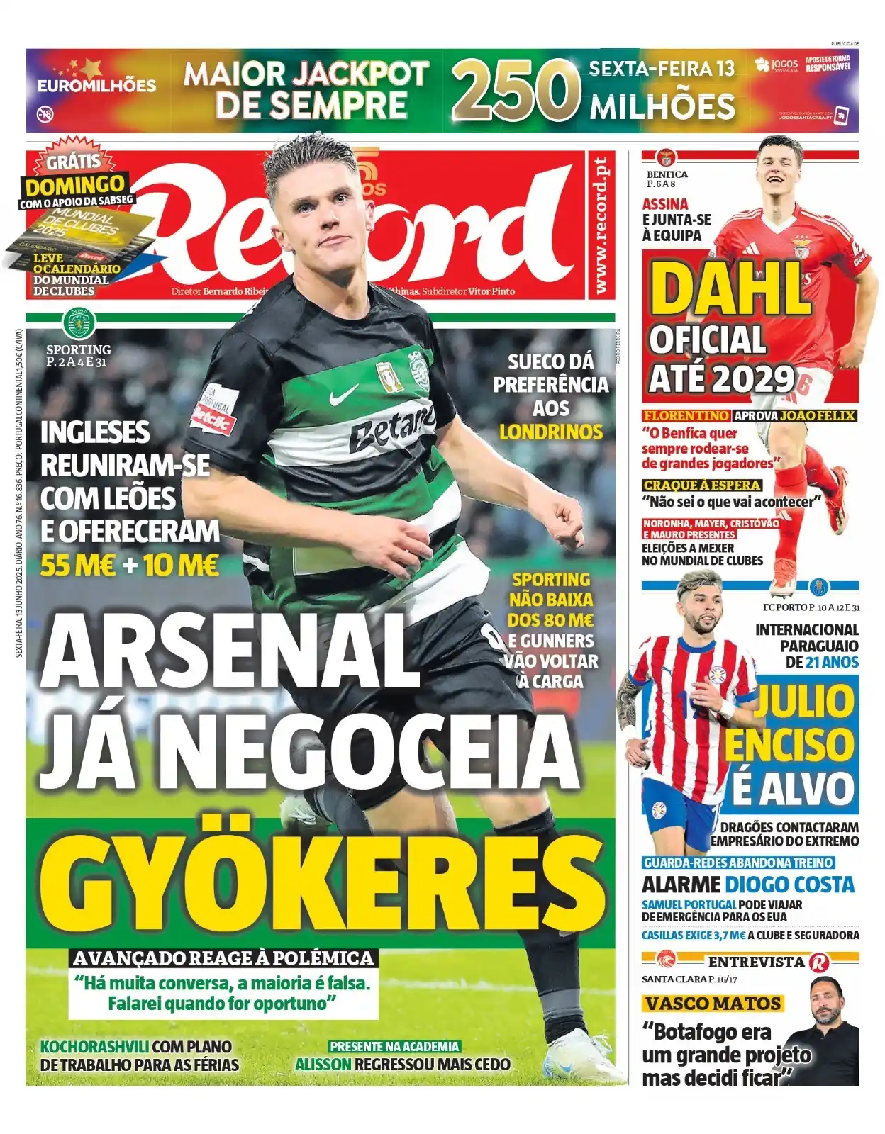 Image from Record_Benfica: 🗞️ Bom dia! Para ler hoje no Record e seguir tudo no Record Online: ...