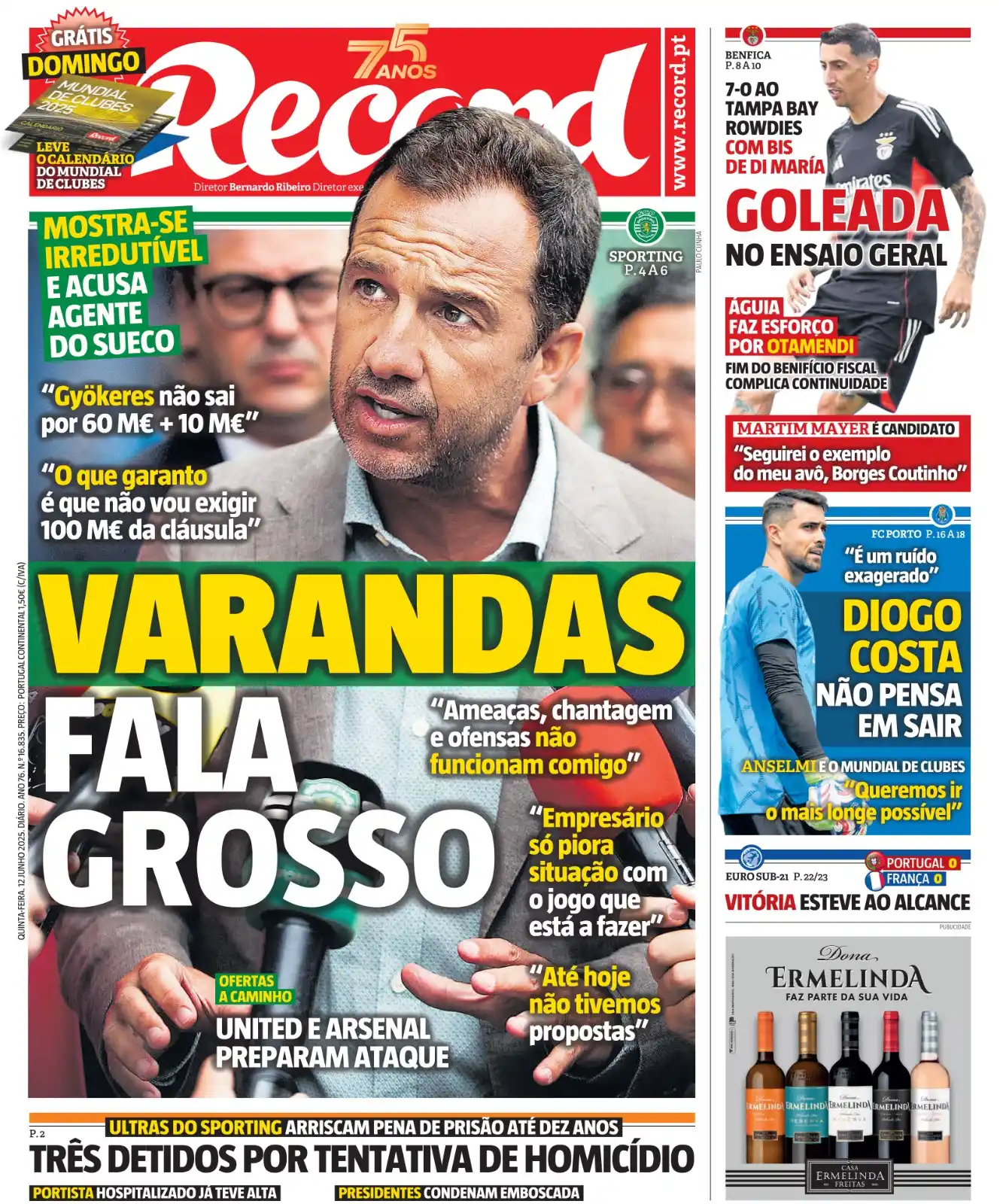 Image from Record_Benfica: 🗞️ Bom dia! Para ler no Record e seguir tudo no Record Online: Varan...