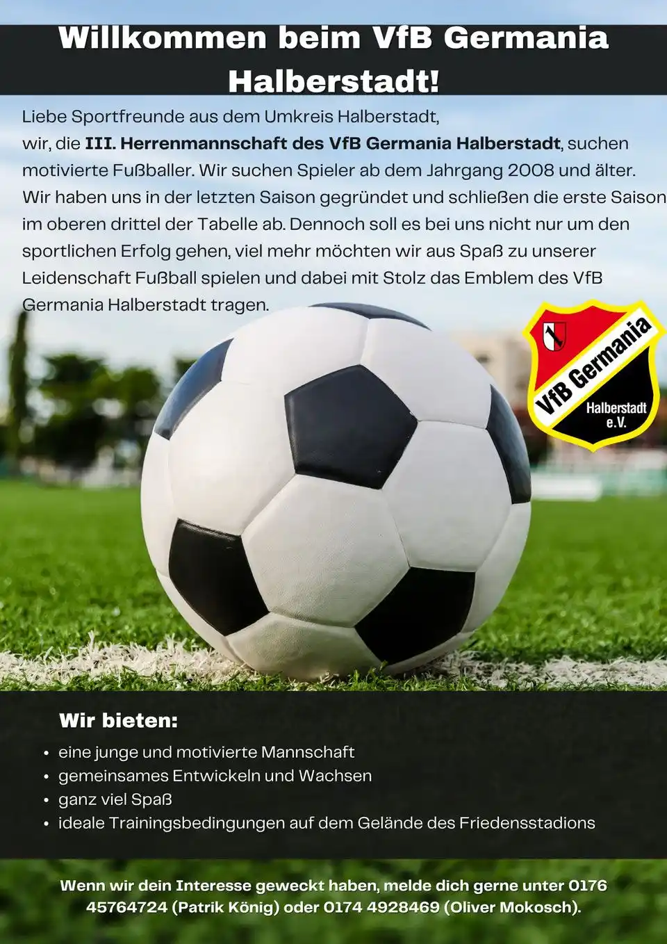 Image from VfB Germania Halberstadt e.V.: Fußball Kreisklasse: ... Dritte sucht Verstärkung...