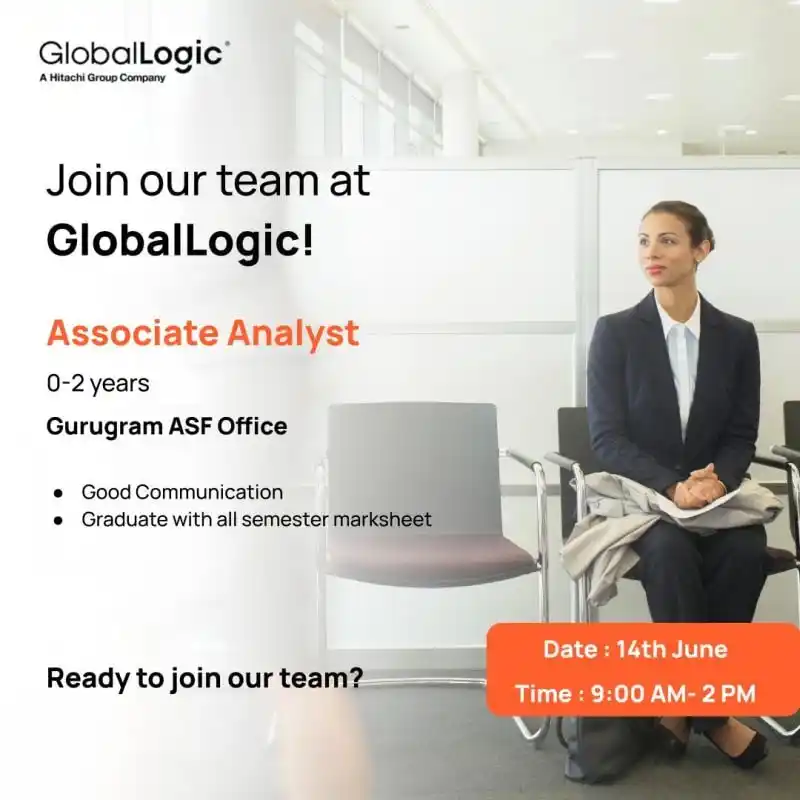 Image from Tech_Hiring_placement: GlobalLogic is hosting a walk-in recruitment drive for an Associate An...