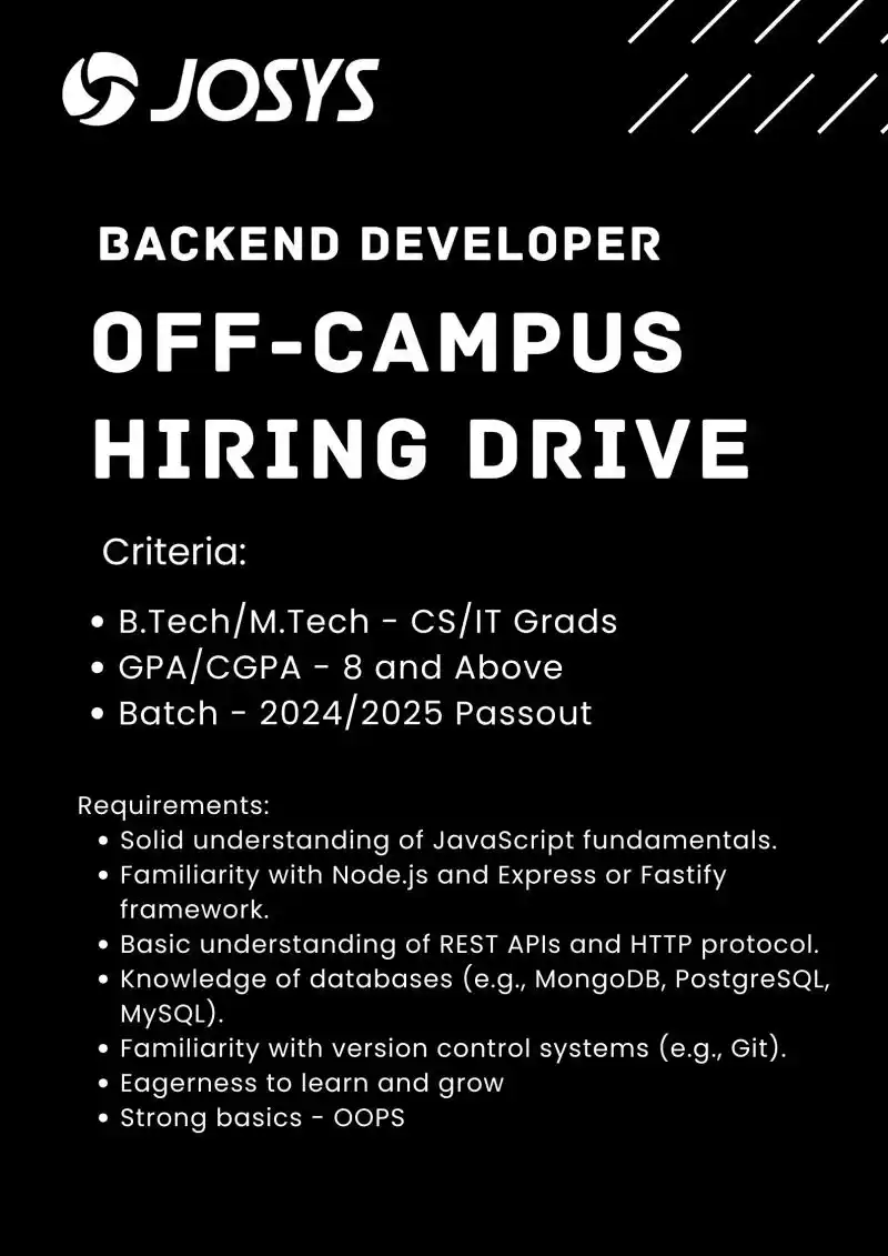 Image from Tech_Hiring_placement: Got a backend brain and a builder’s mindset? Josys is on the hunt for ...