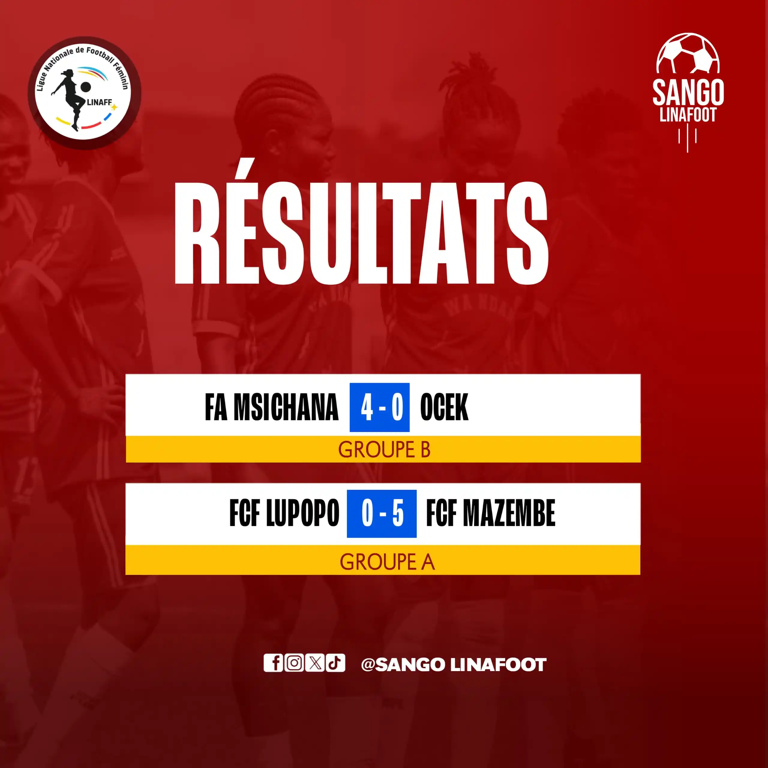 Image from Sango Linafoot: *LINAFF : Résultats du jour ⚽🔥* ✅ *FA Msichana* enchaîne une 2e vict...