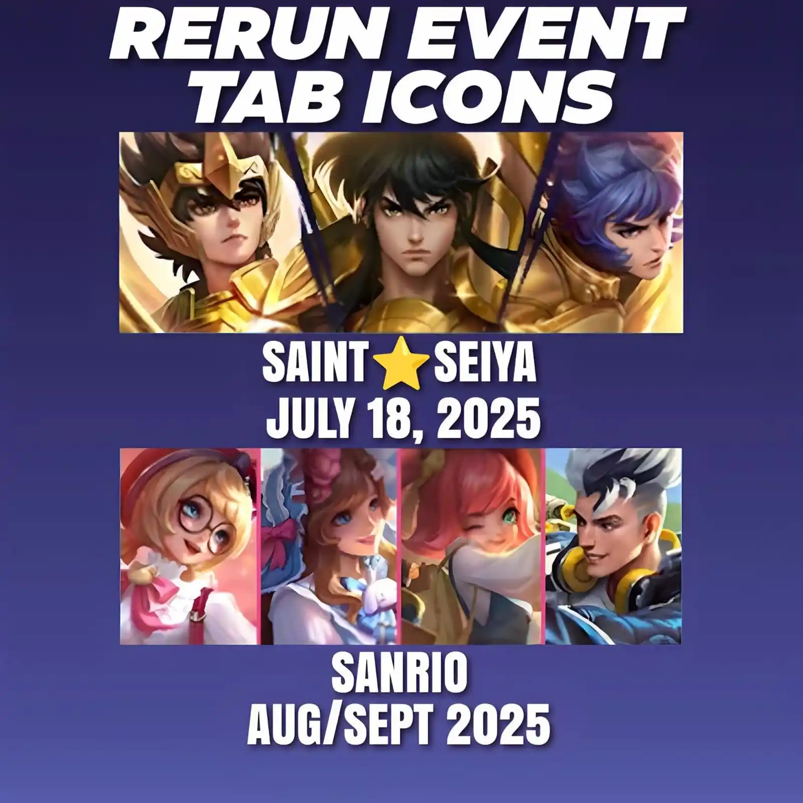 Image from www.synnmlbb.com | Synn Store - Mobile Legends Promo, Leaks, Advance Server, Events & Updates: Rerun Event Tab Icons  - Saint Seiya [July 18, 2025] - Sanrio [Aug/Sep...
