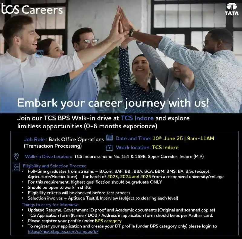 Image from Tech_Hiring_placement: 🚨 TCS BPS Walk-In Drive – Indore | 10th June 2025 📍 Venue: TCS Indo...
