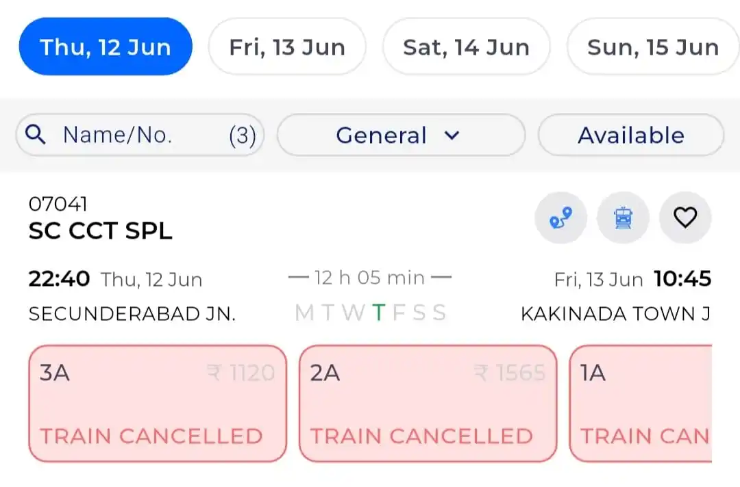 Image from Guntur Divisional Rail Users Association: Update No. 40/2025 dated 10.06 2025 Train No. 07041/07042 Secunderaba...