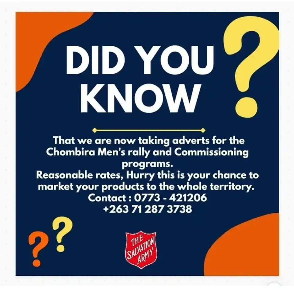 Image from The Salvation Army - Zimbabwe and Botswana Territory (Official): ALERT WITH AN ADVERT! Advertise with us for the Chombira Men's Rally...
