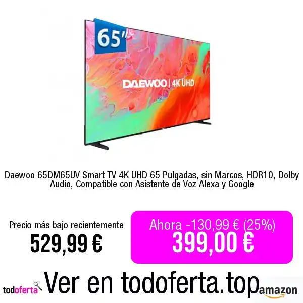Image from Todoferta: Comprar www.amazon.es/dp/B0DV9MK6QX?tag=20212020-21 Daewoo 65DM65UV S...