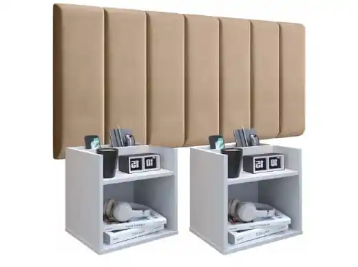 Image from Ofertas Do Dia: 🔥Conjunto Cabeceira Casal Modulada 140cm com Kit de Mesa de Cabeceira...