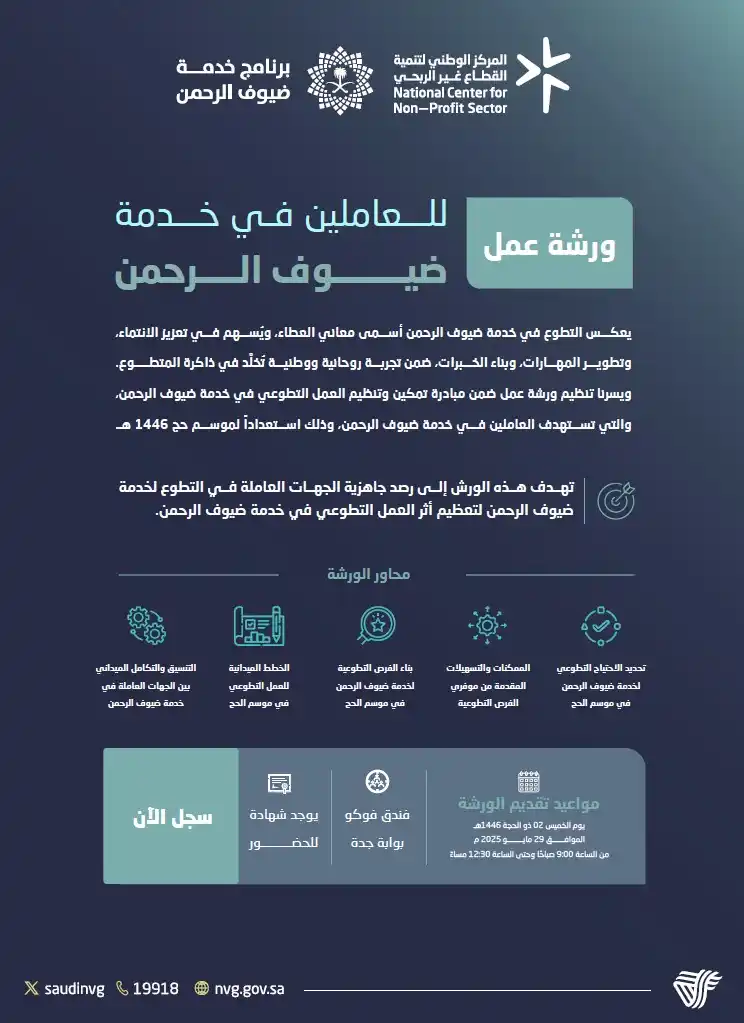 Image from قناة الدورات المجانية - T20 📲👨🏻👩🏻: 📢 *دعوة لحضور ورشة عمل* سعيًا لتعزيز جاهزية الجهات العاملة في خدمة ...