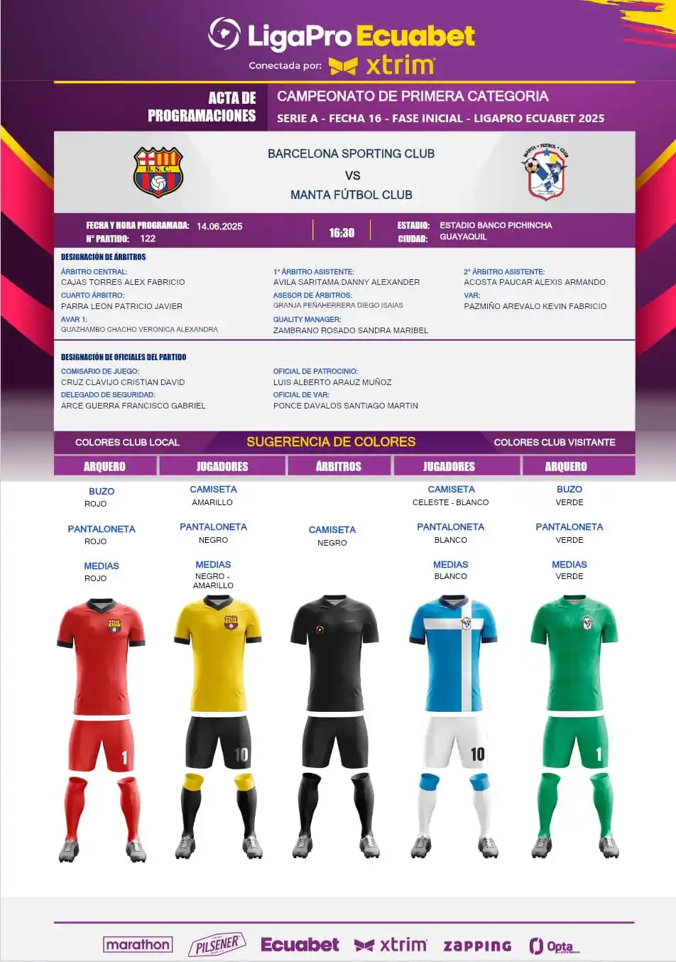 Image from Barcelona Sporting Club: 📍El acta de programación ⚡️ de la Fecha 1️⃣6️⃣ - Fase Inicial de la L...