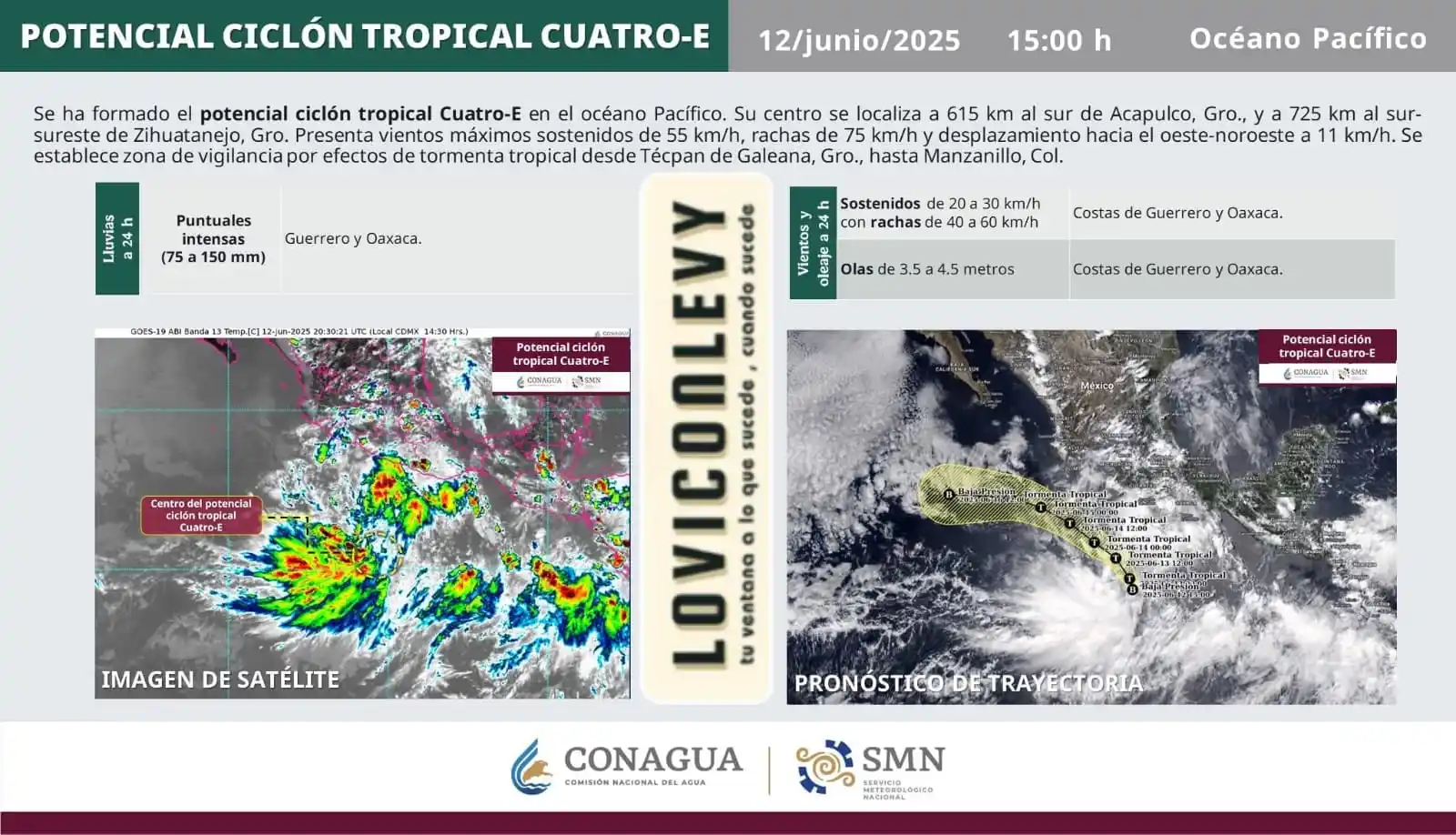 Image from LoViConLevy: Esta tarde se formó el POTENCIAL CICLÓN TROPICAL CUATRO-E. Su centro s...