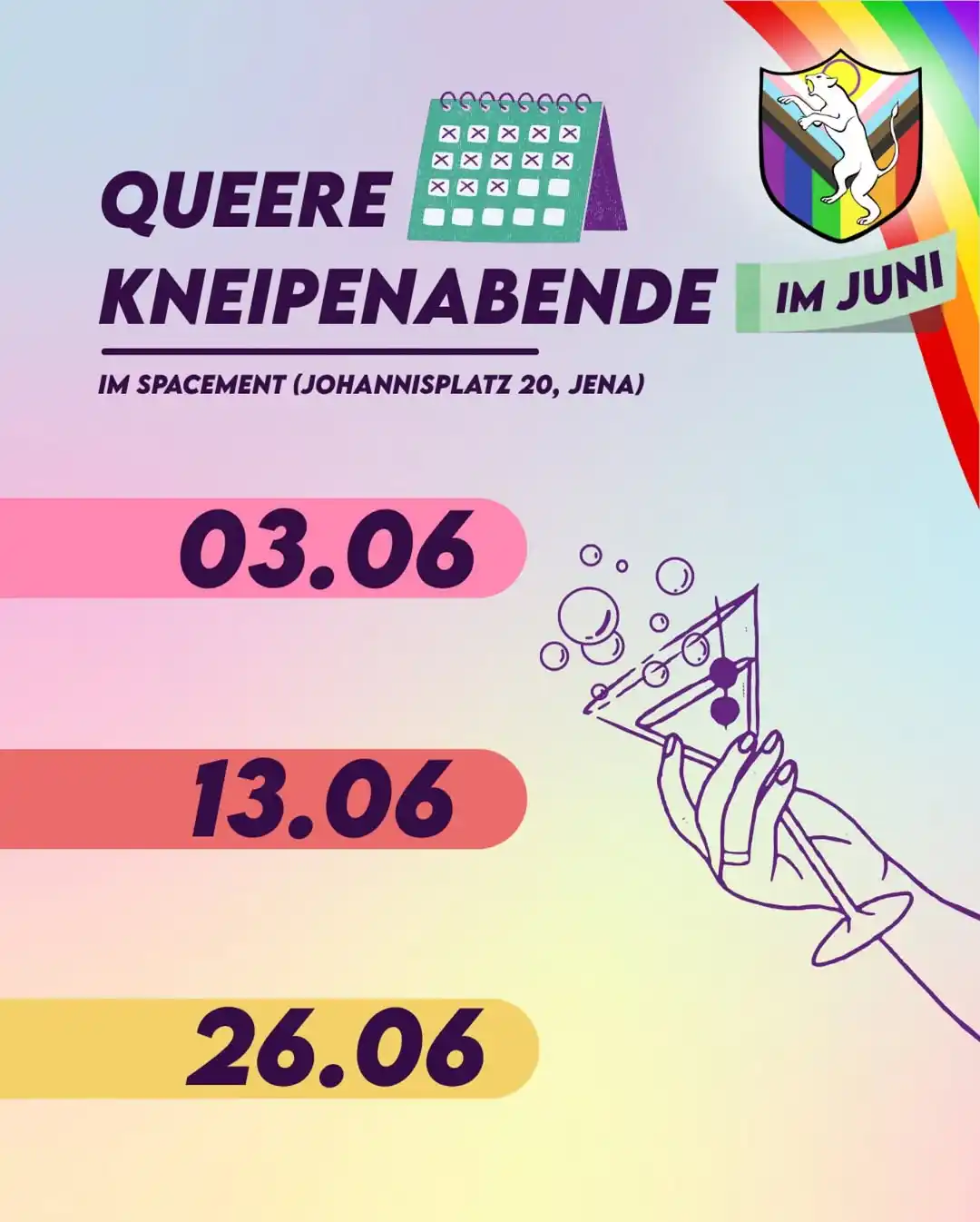 Image from Queer in Thüringen: 🏳️⚧️HAPPY PRIDEMONTH🏳️🌈 Auch im Juni gibt’s wieder bunte Kneipena...