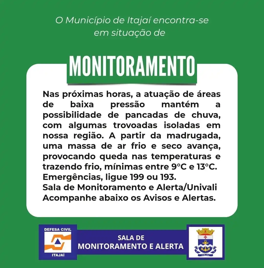 Image from Defesa Civil de Itajaí 🚨AVISOS E ALERTAS🚨 : https://defesacivil.itajai.sc.gov.br/...