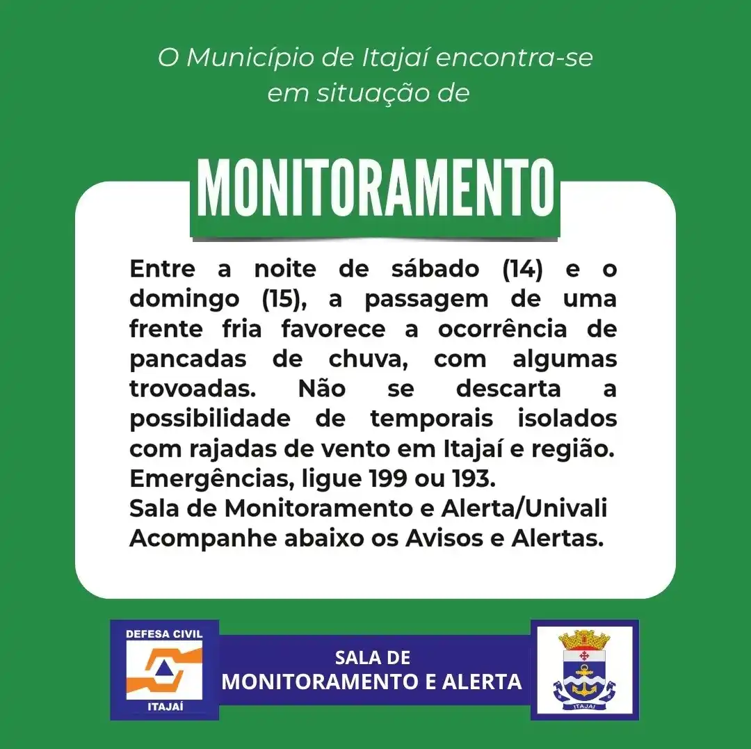 Image from Defesa Civil de Itajaí 🚨AVISOS E ALERTAS🚨 : https://defesacivil.itajai.sc.gov.br/...