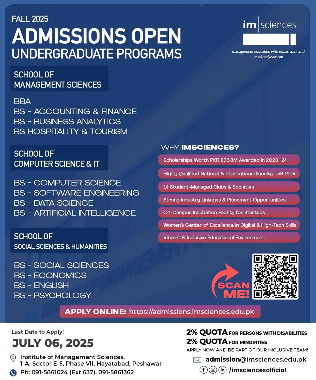 Image from Educational & Jobs News 📚: *⭕ Institute of Management Sciences (IMSciences), Peshawar* Undergradu...