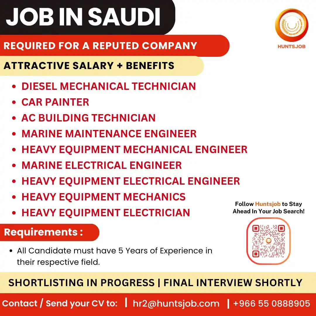 Image from Huntsjob: Jobs in Saudi✈️ ▶Diesel Mechanical Technician https://www.huntsjob.com...
