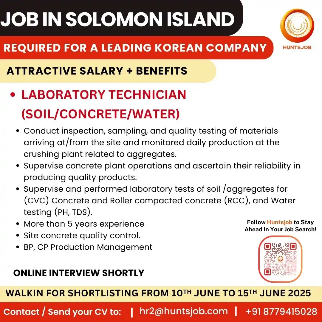 Image from Huntsjob: Jobs in Solomon Island✈️ ▶Laboratory Technician https://www.huntsjob.c...