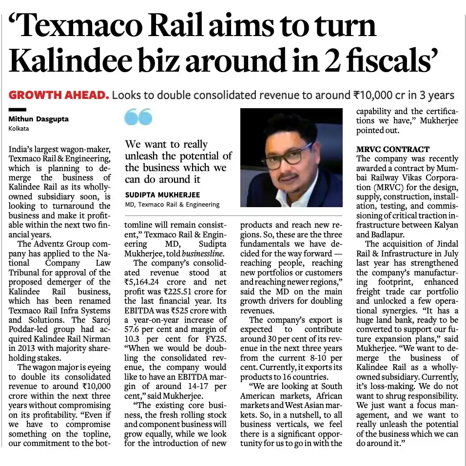 Image from LNPR CAPITAL: → Texmaco Rail plans to turn around its loss-making Kalindee Rail unit...