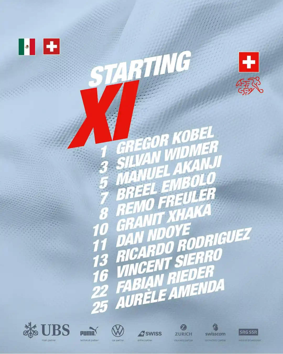 Image from Swiss National Teams: Aufstellung | Composition | Formazione 🕙 22:00 CEST 📺 SRF 2, RTS 2,...