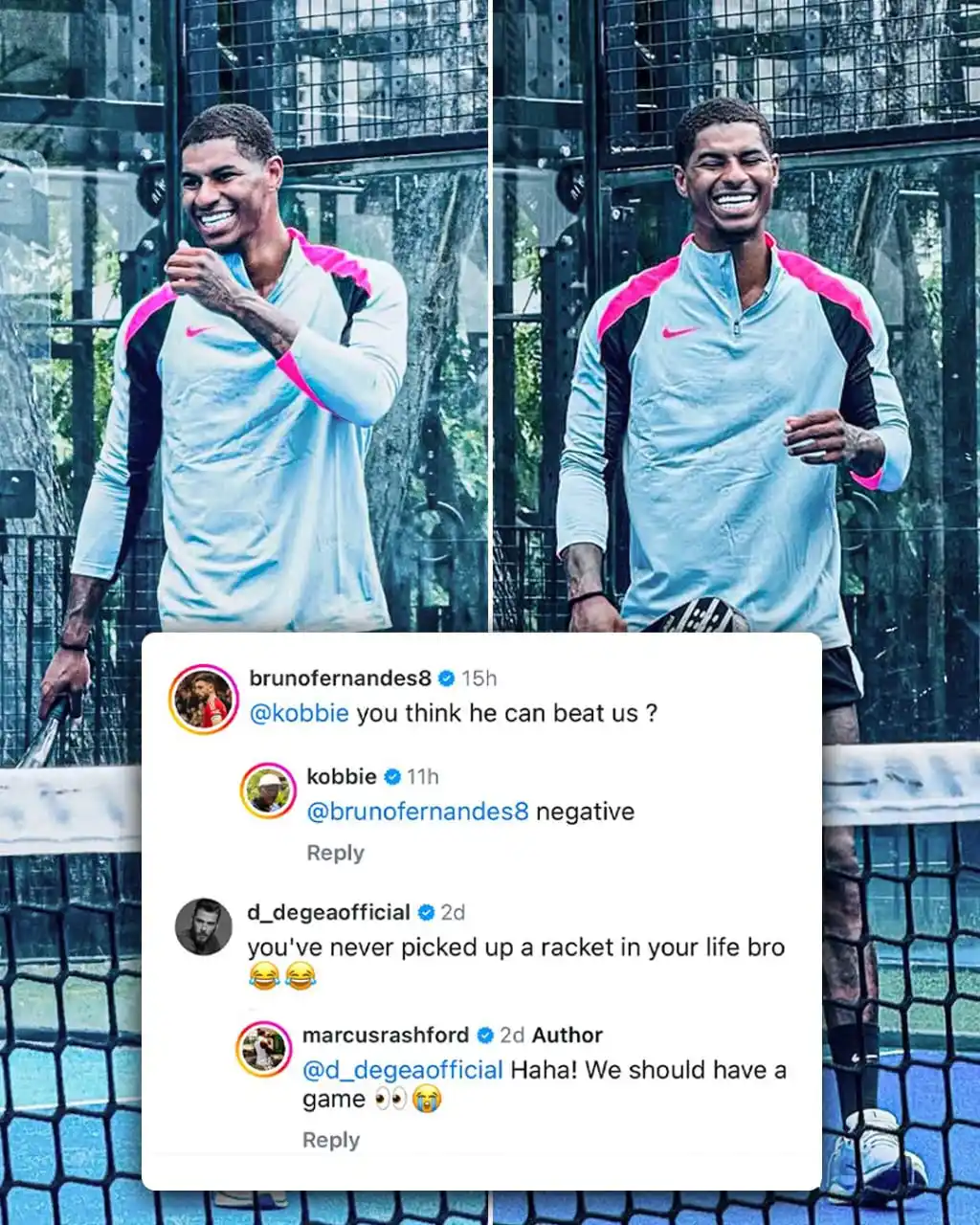Image from Goal | Stream | Sports: Bruno Fernandes, Kobbie Mainoo and David De Gea in Marcus Rashford’s c...