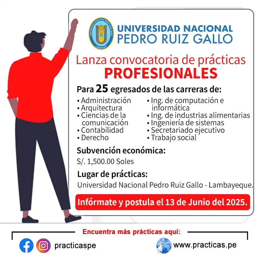 Image from Convocatorias Comunicaciones: Empleos - Prácticas - Capacitaciones: 🚨 Convocatoria de Prácticas en UNIVERSIDAD PEDRO RUIZ Se requiere 2...