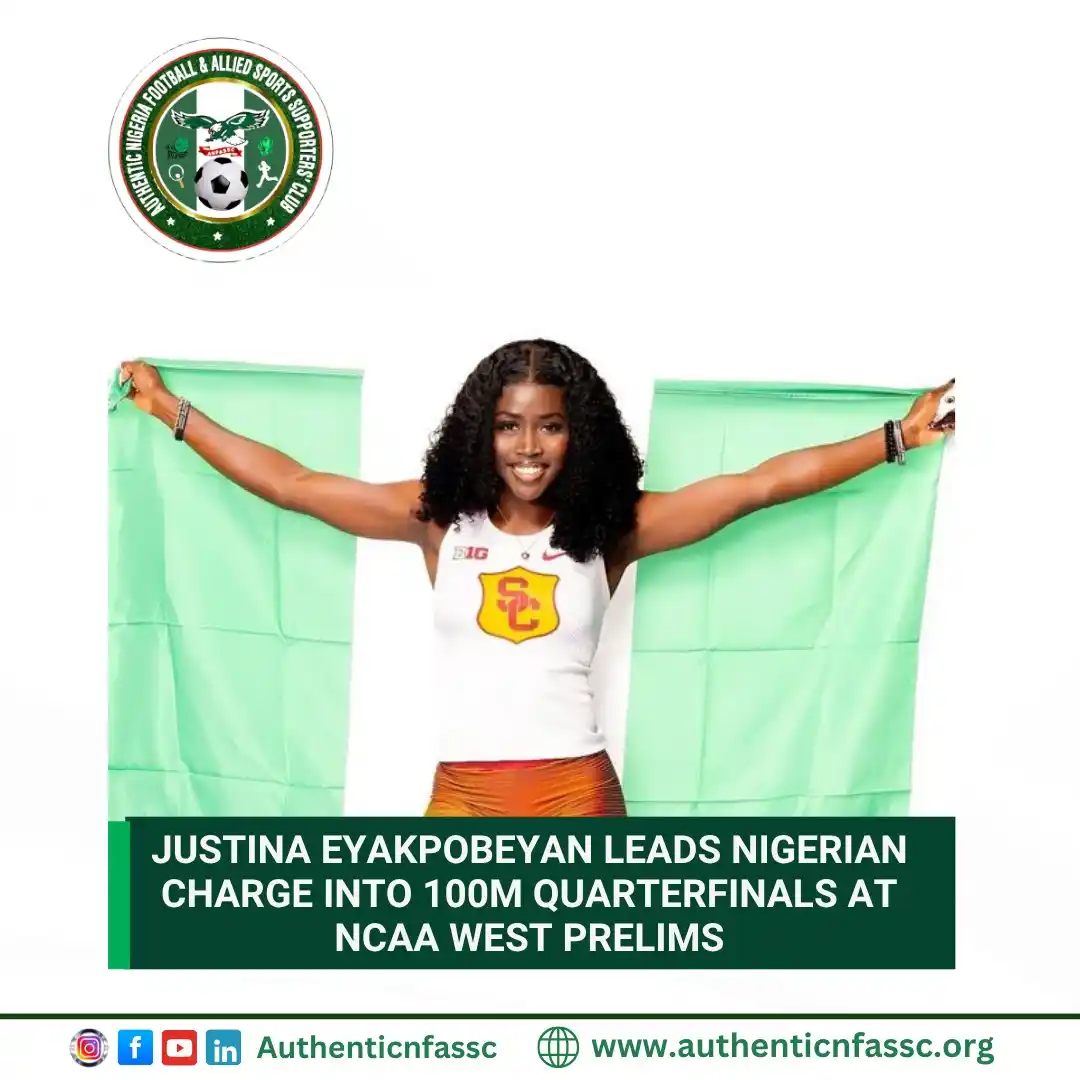 Image from Authentic Nigeria Football and Allied Sports Supporters Club.: Justina Eyakpobeyan set the tone for Nigeria’s presence at the NCAA We...