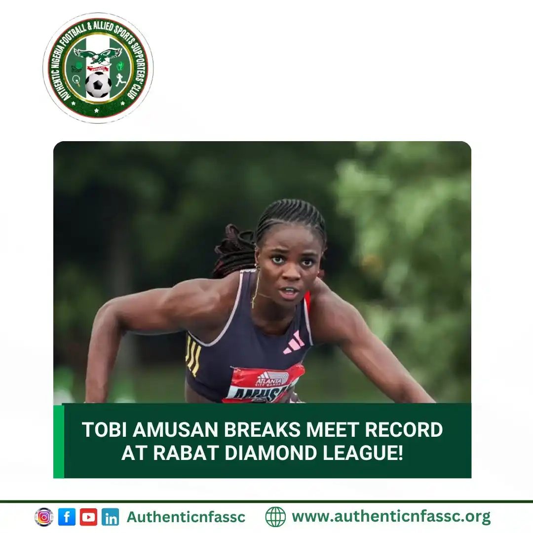 Image from Authentic Nigeria Football and Allied Sports Supporters Club.: Nigeria’s golden girl, Tobi Amusan, is back in blazing form! She storm...