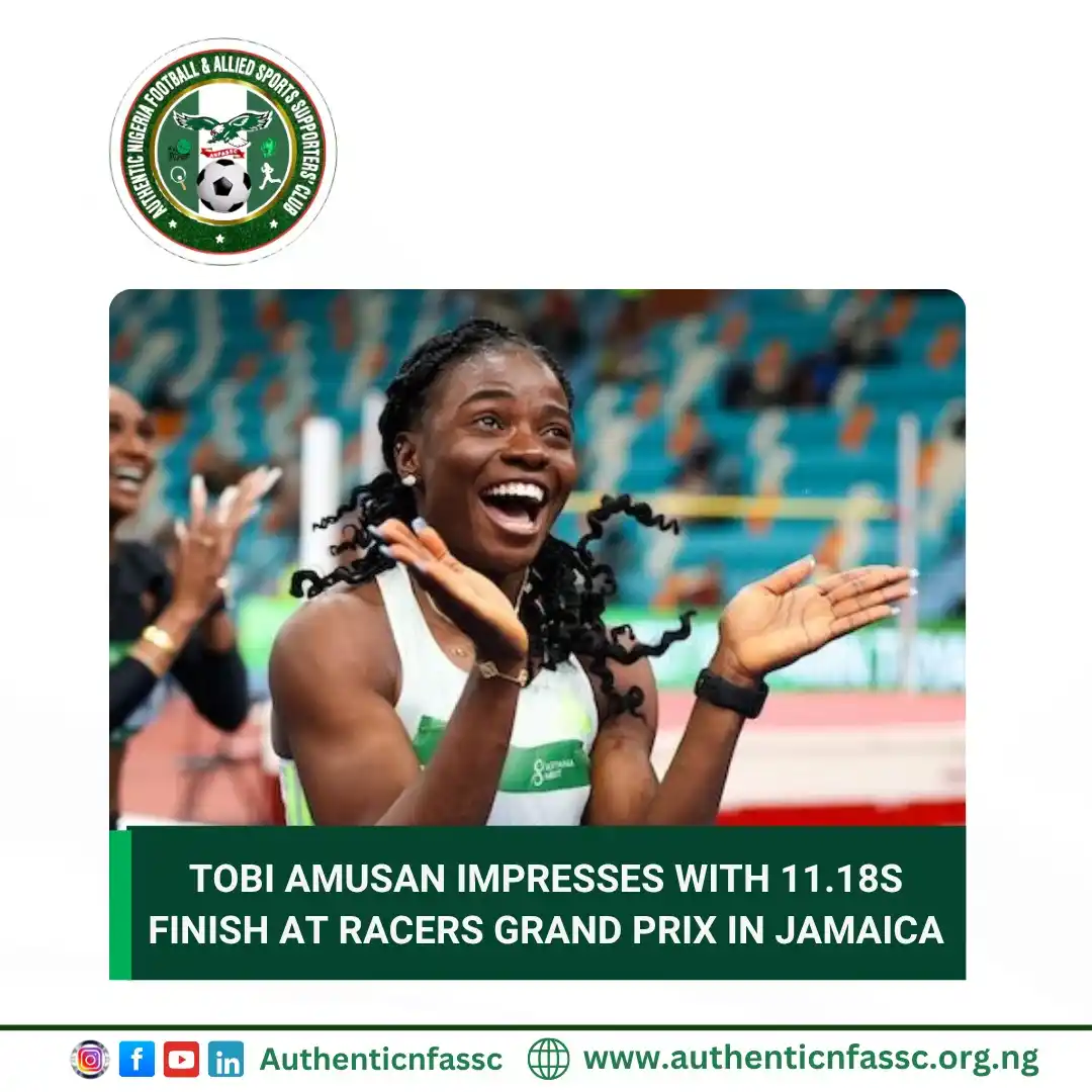 Image from Authentic Nigeria Football and Allied Sports Supporters Club.: Nigeria’s sprint and hurdles sensation, Tobi Amusan, continued to show...