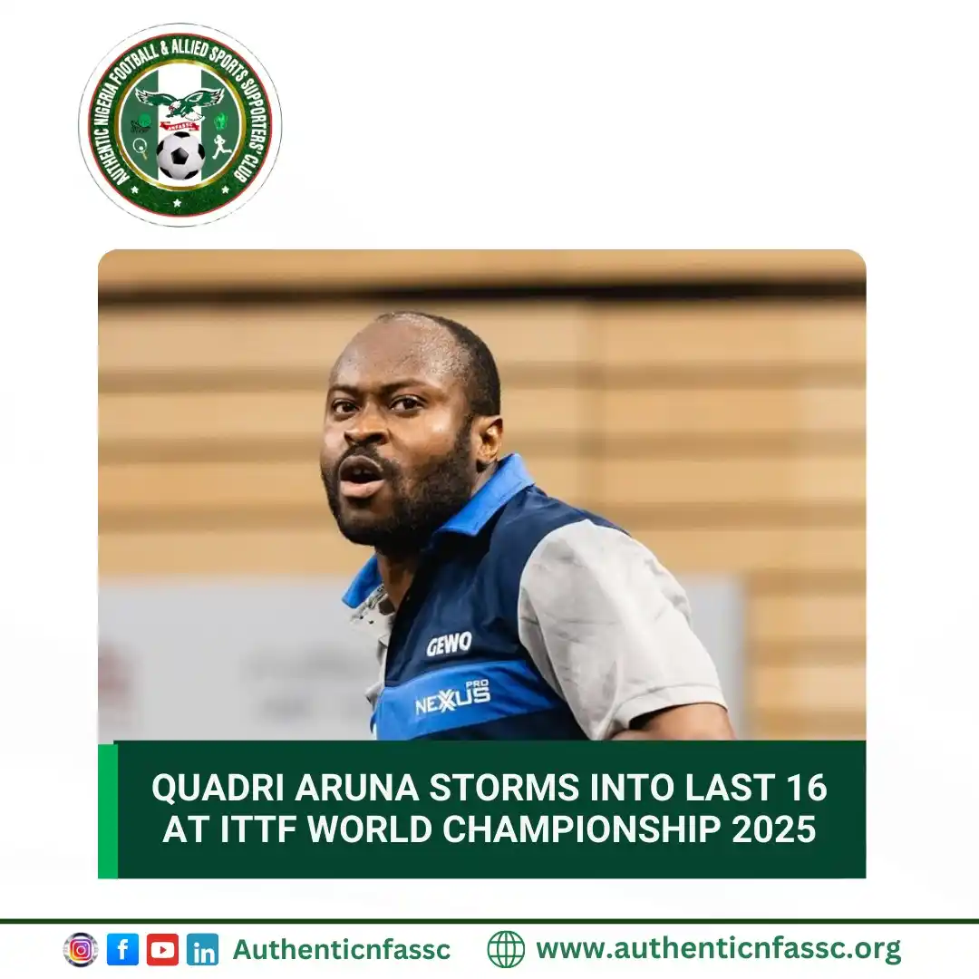 Image from Authentic Nigeria Football and Allied Sports Supporters Club.: Nigeria’s table tennis star, Quadri Aruna, has advanced to the Round o...