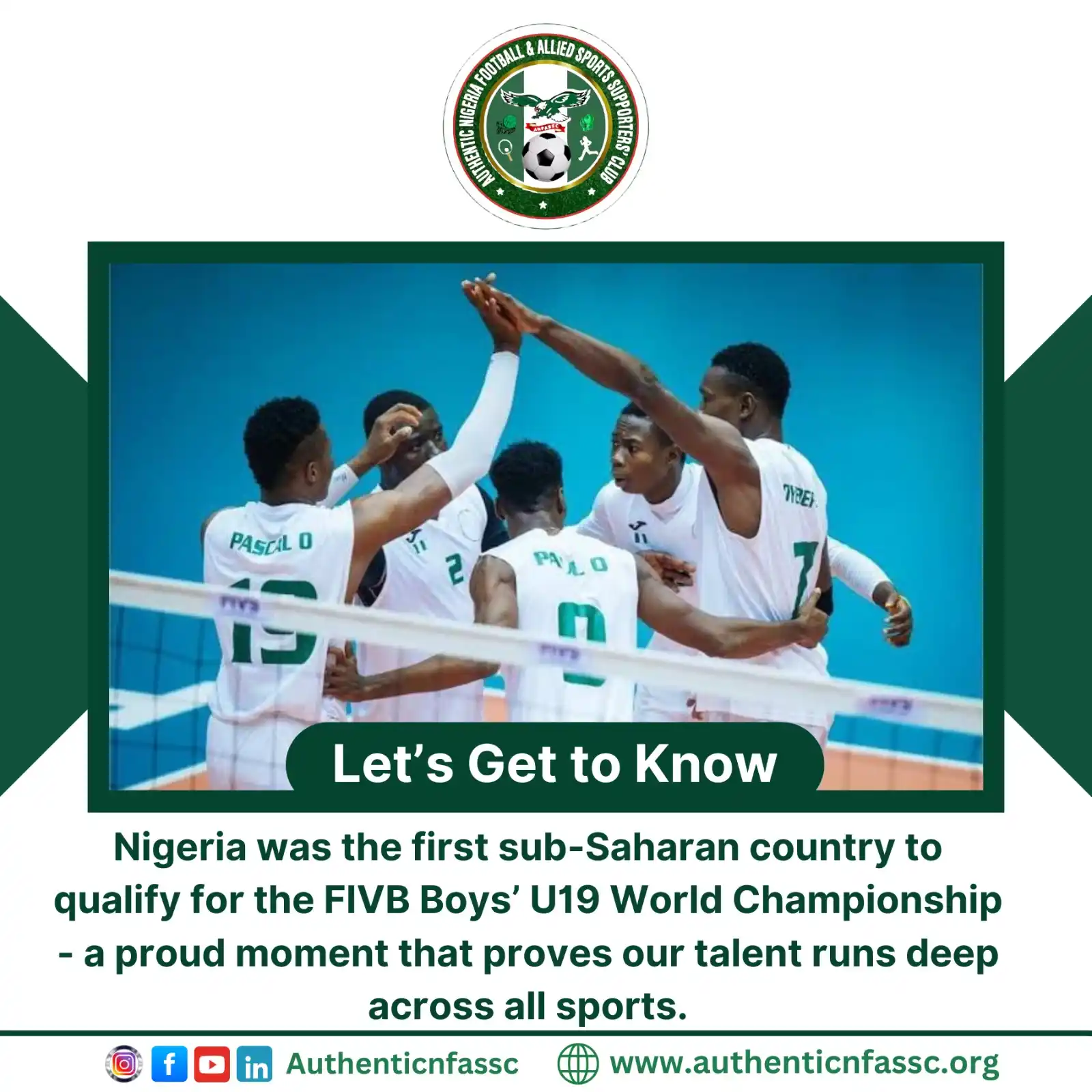 Image from Authentic Nigeria Football and Allied Sports Supporters Club.: Nigeria was the first sub-Saharan nation to qualify for the FIVB Boys’...