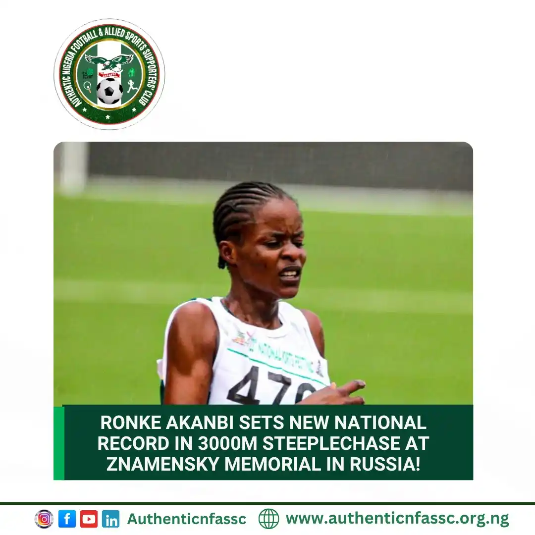 Image from Authentic Nigeria Football and Allied Sports Supporters Club.: Nigerian middle-distance runner Ronke Akanbi made history at the Zname...