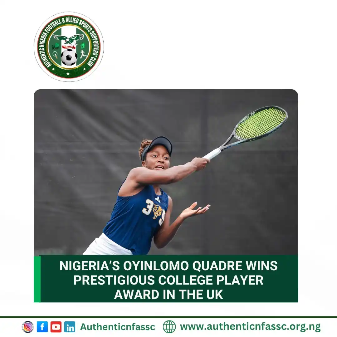 Image from Authentic Nigeria Football and Allied Sports Supporters Club.: Nigerian tennis star Oyinlomo Quadre has been named "College Player of...