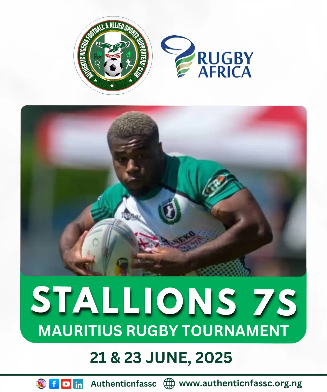 Image from Authentic Nigeria Football and Allied Sports Supporters Club.: Nigeria's Men’s Rugby Sevens team, the Stallions 7s, will be flying th...