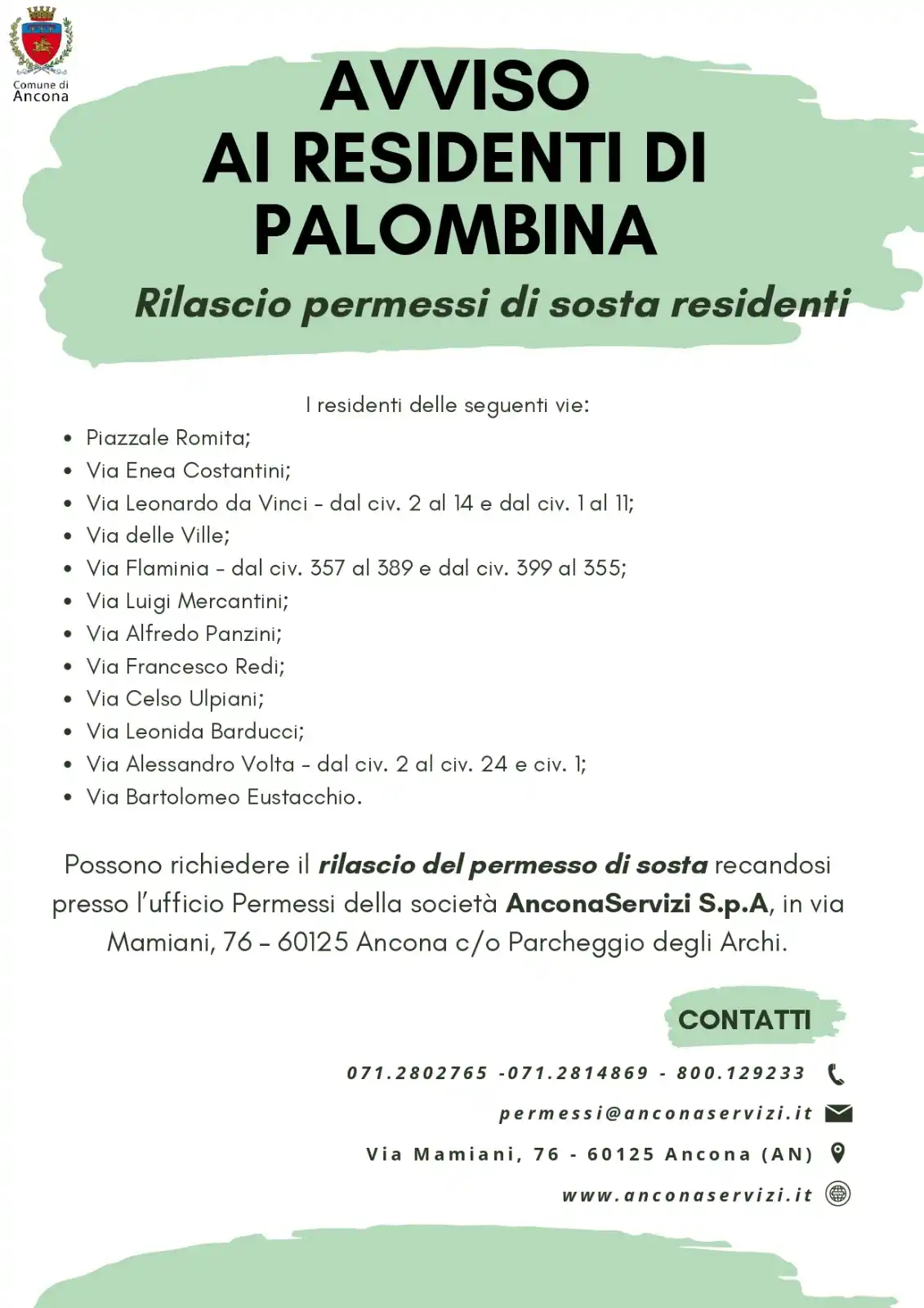 Image from Comune di Ancona: Parte la sperimentazione delle zone blu in alcune aree di Palombina e ...