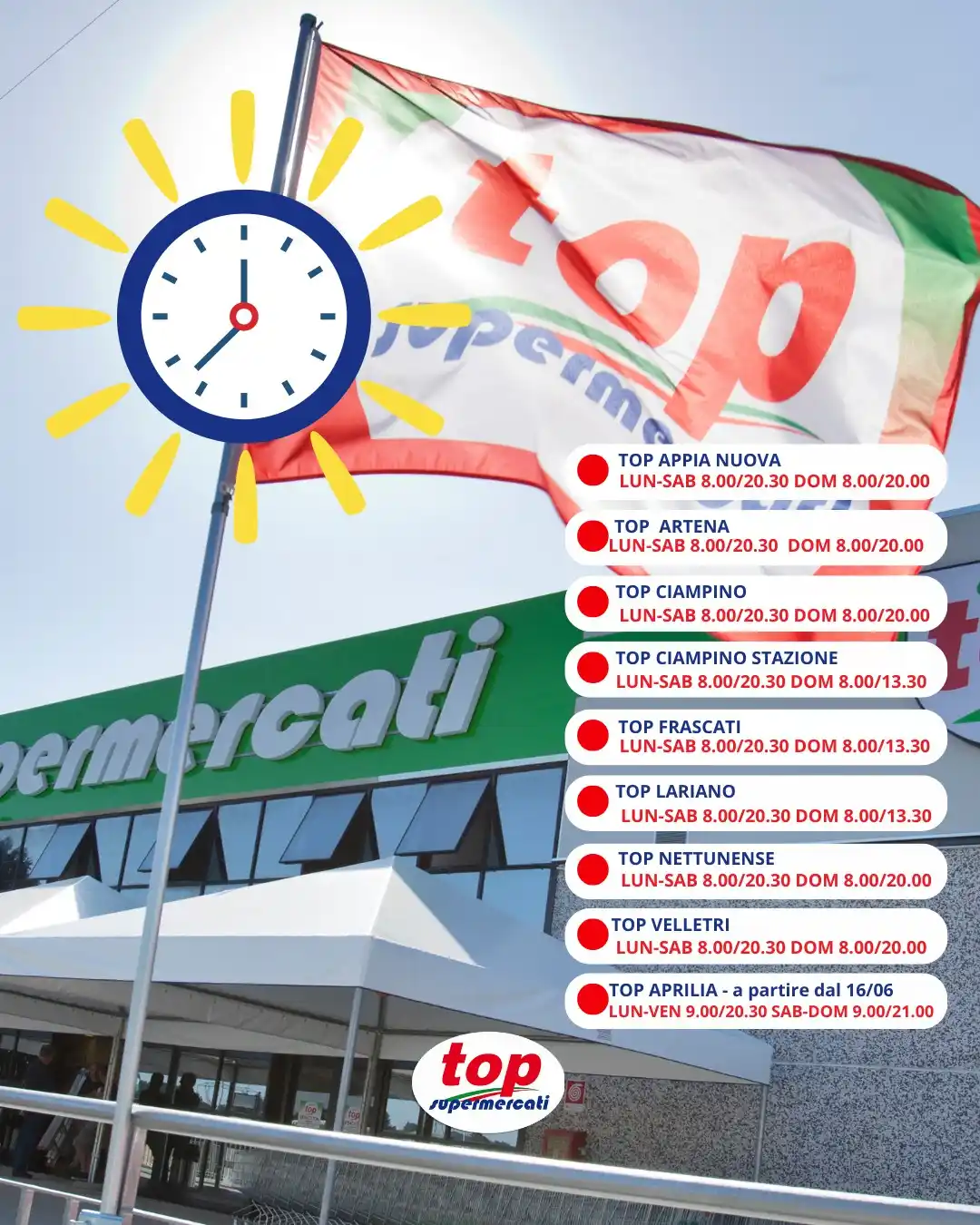 Image from TOP Supermercati : 🌞 Per offrirvi il miglior servizio possibile, ecco i nostri orari per...