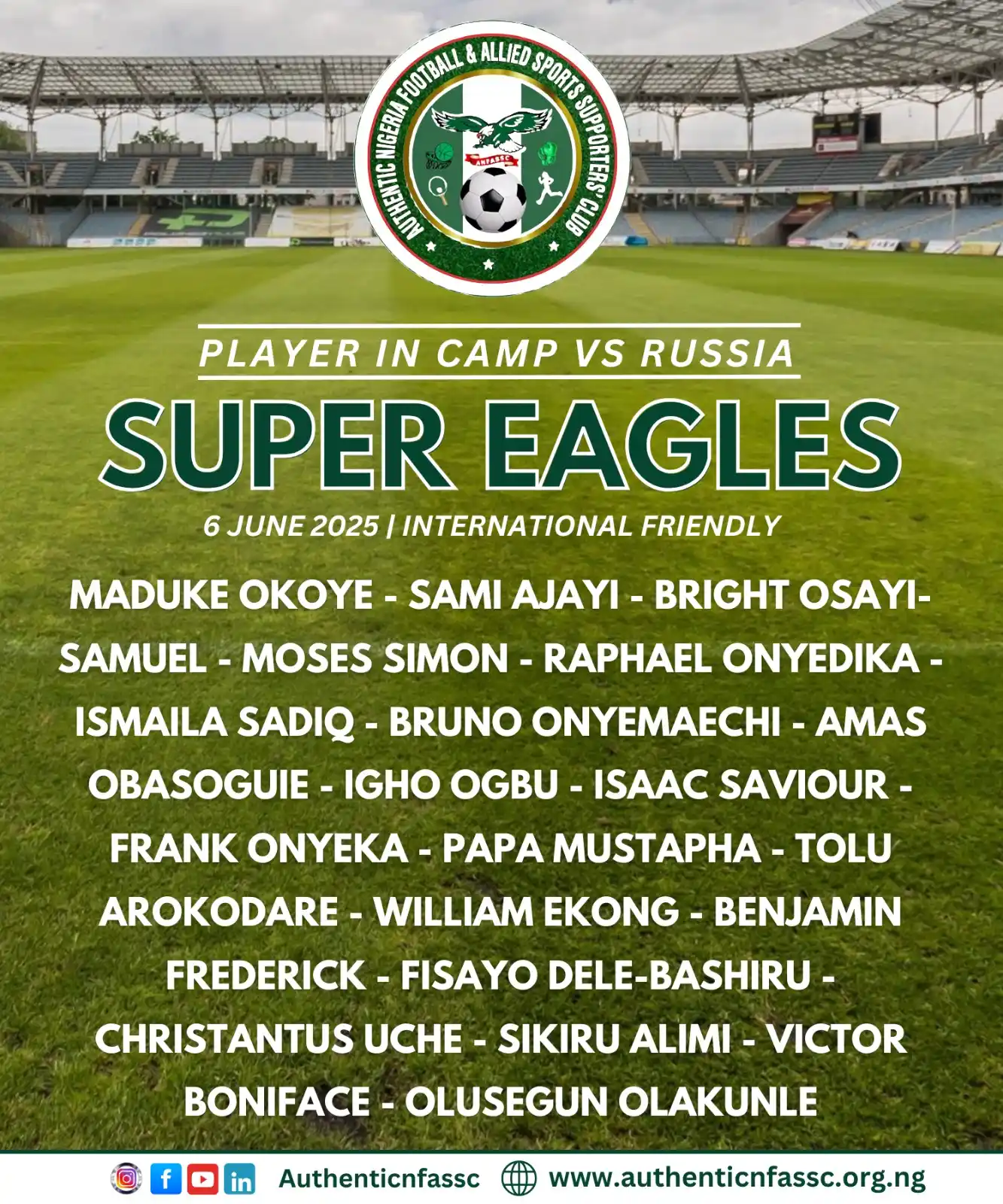 Image from Authentic Nigeria Football and Allied Sports Supporters Club.: The Super Eagles are officially in camp as preparations begin in earne...