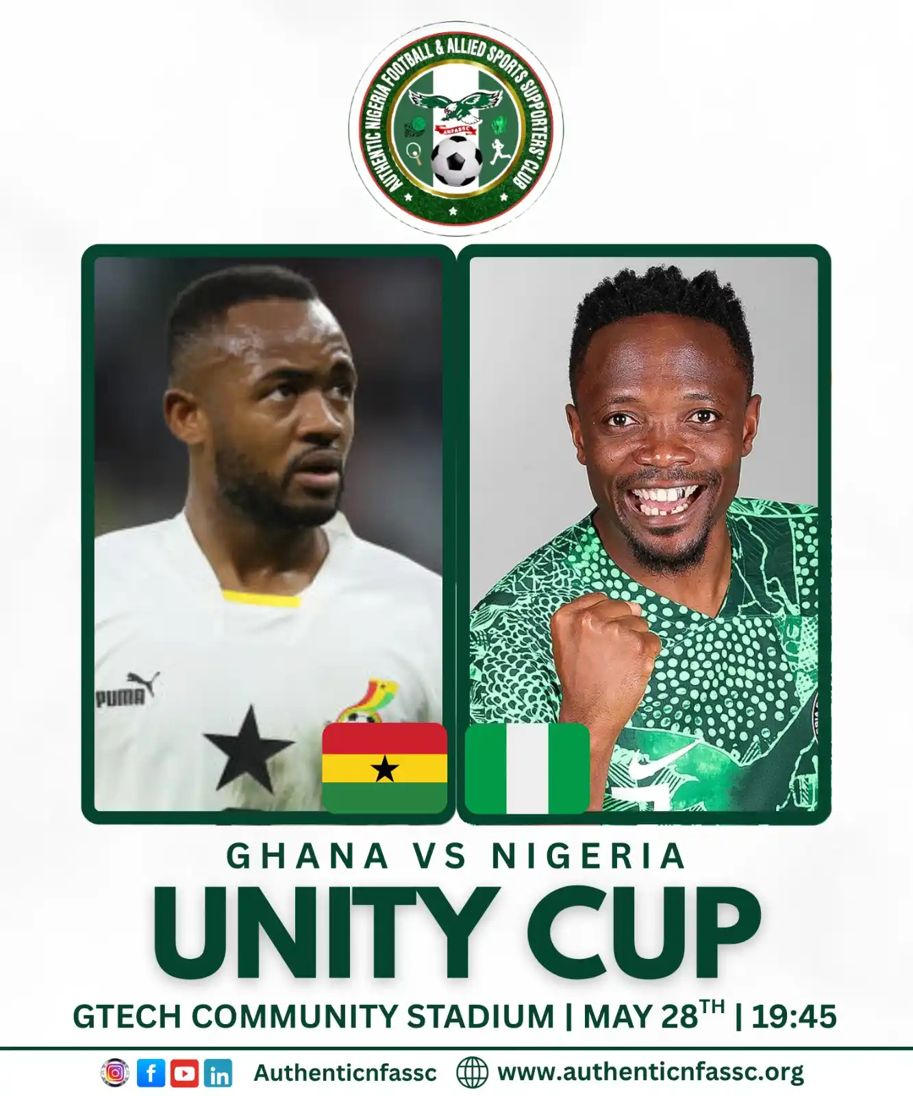 Image from Authentic Nigeria Football and Allied Sports Supporters Club.: Today, the Super Eagles take on Ghana in the Unity Cup - and we’re sta...