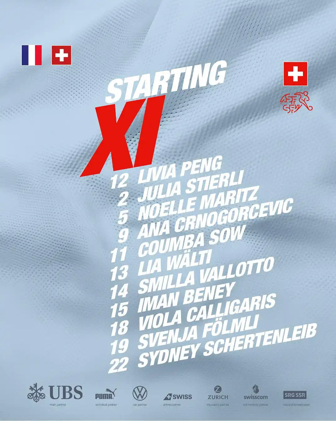 Image from Swiss National Teams: Unsere Startelf für heute Abend 🙌 Notre compo ce soir La nostra forma...