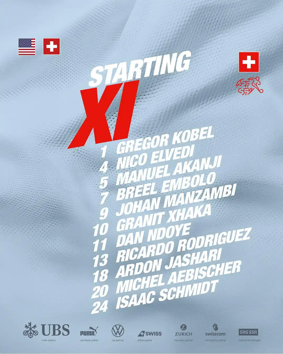 Image from Swiss National Teams: Unsere Startelf in Nashville ⏰ Notre compo à Nashville La nostra forma...