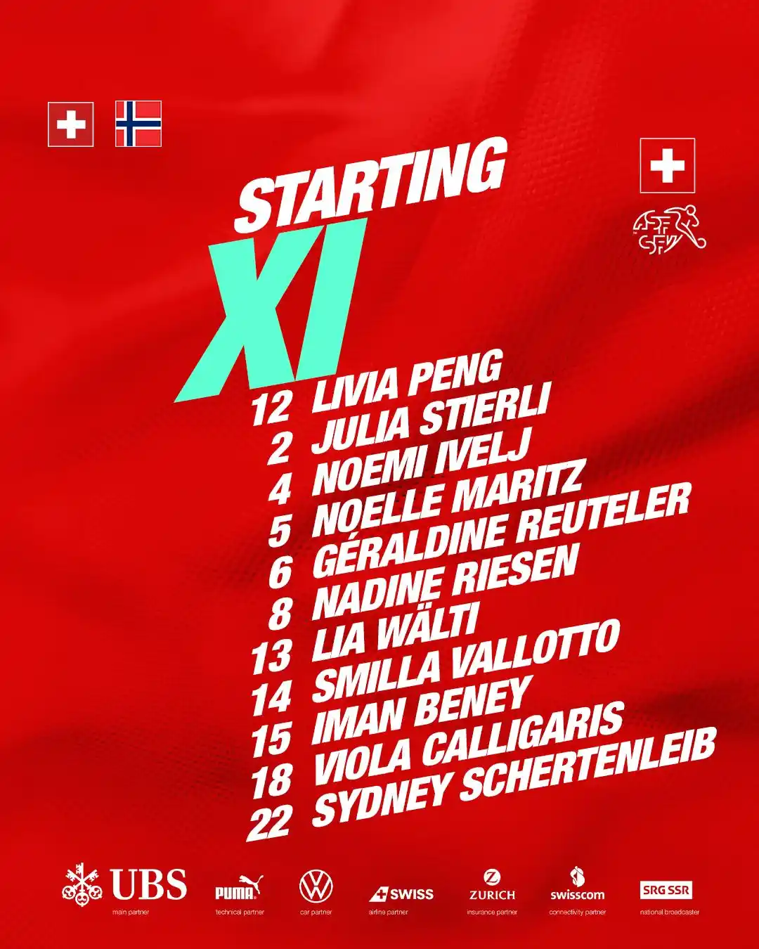 Image from Swiss National Teams: Unsere Startelf in Sion Notre compo à Sion La nostra formazione a Sion...