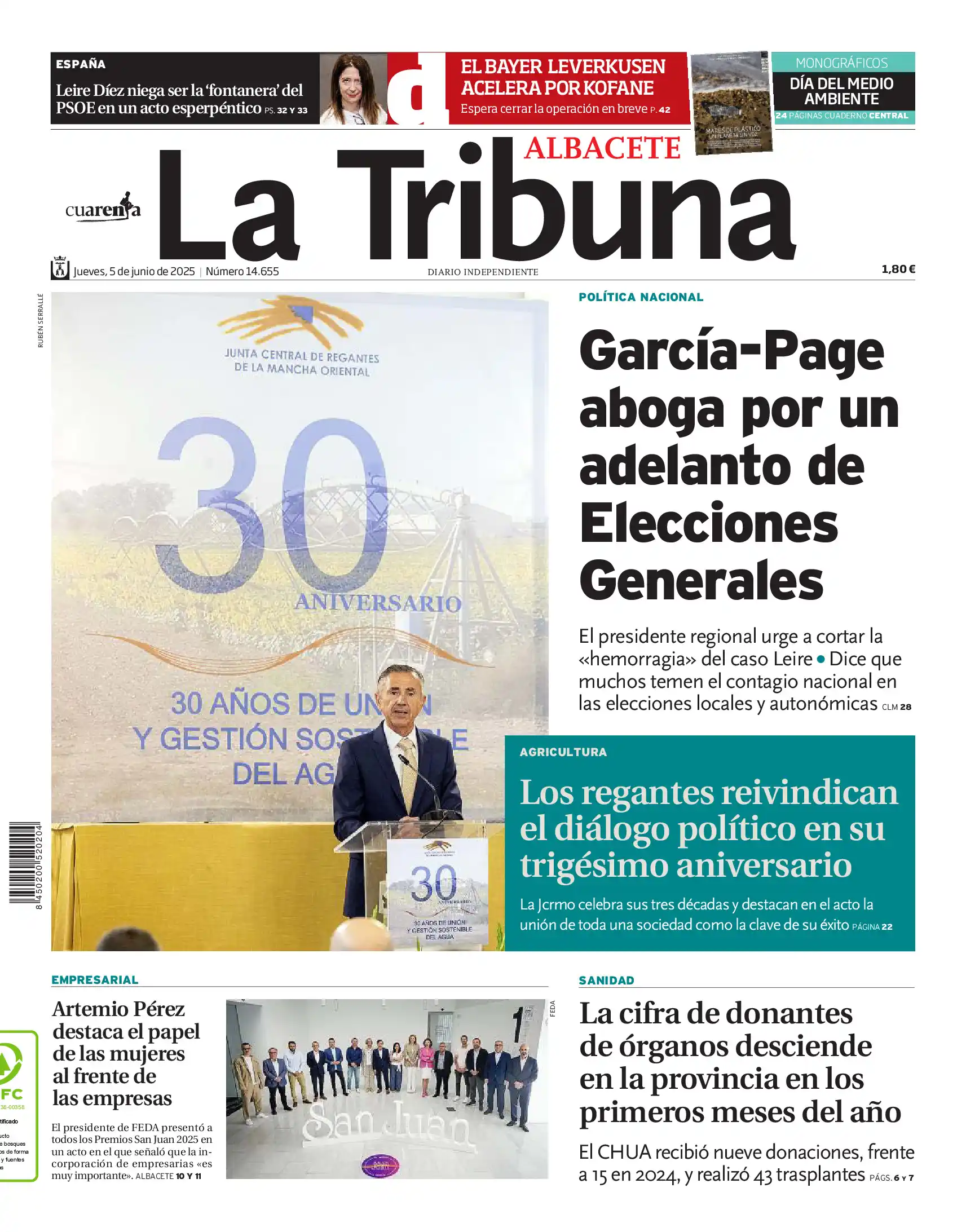 Image from La Tribuna de Albacete: 🗞Buenos días. Esta es la portada de La Tribuna de Albacete de este ju...