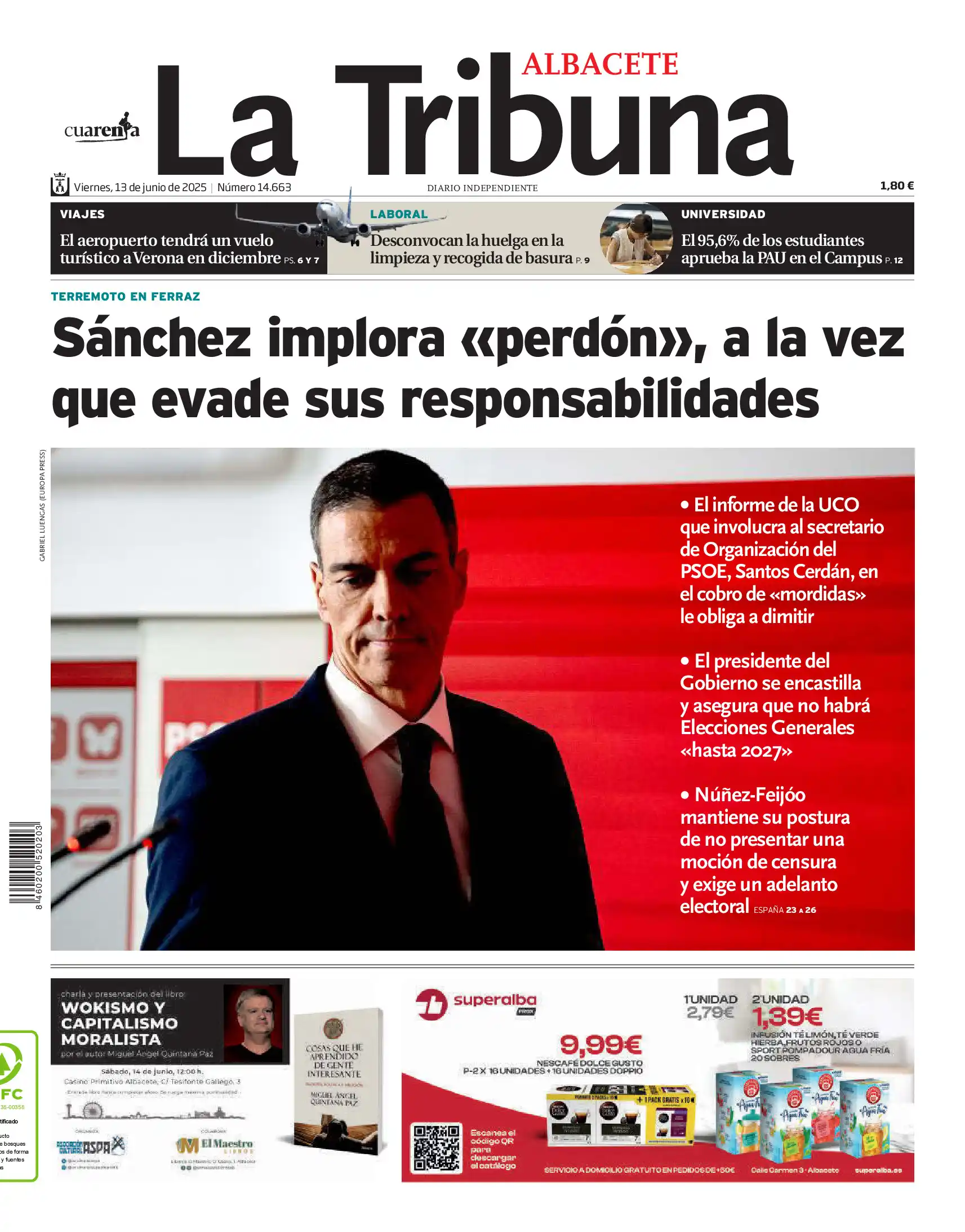Image from La Tribuna de Albacete: 🗞Buenos días. Esta es la portada de La Tribuna de Albacete de este vi...