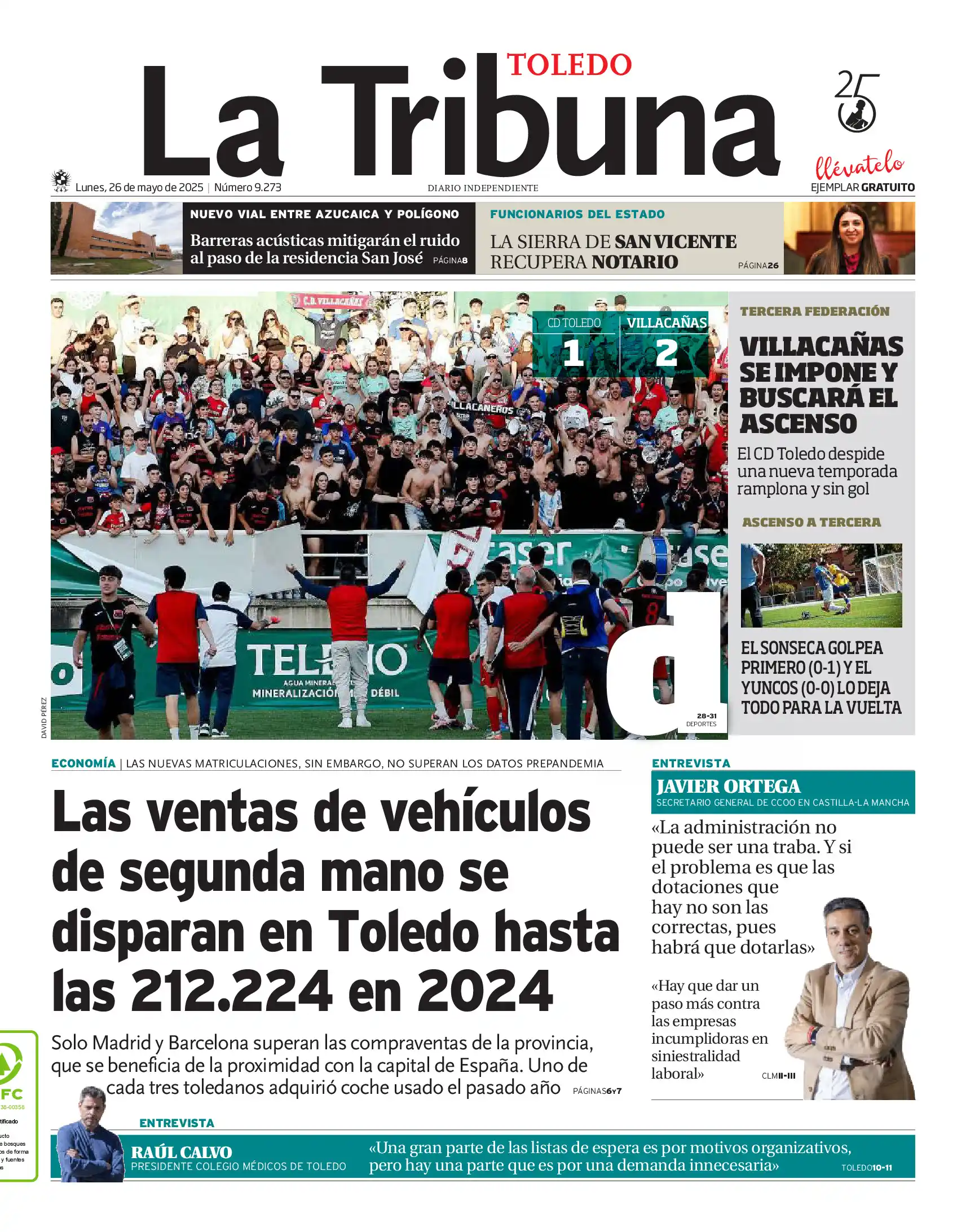 Image from La Tribuna de Toledo: 🗞Buenos días. Esta es la portada de La Tribuna de Toledo de este lune...