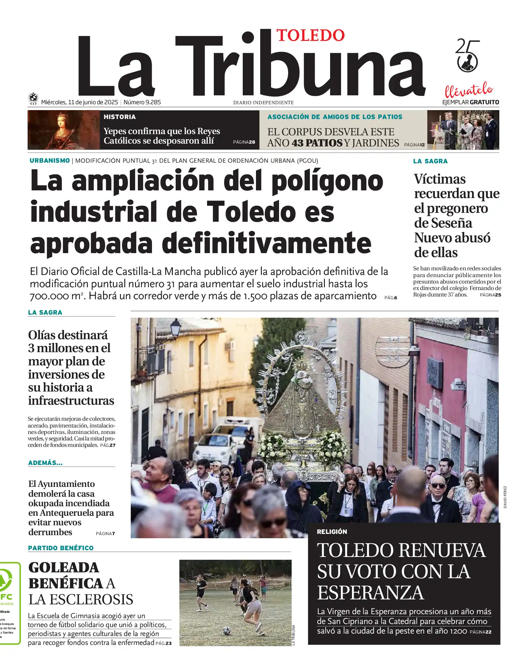 Image from La Tribuna de Toledo: 🗞Buenos días. Esta es la portada de La Tribuna de Toledo de este miér...