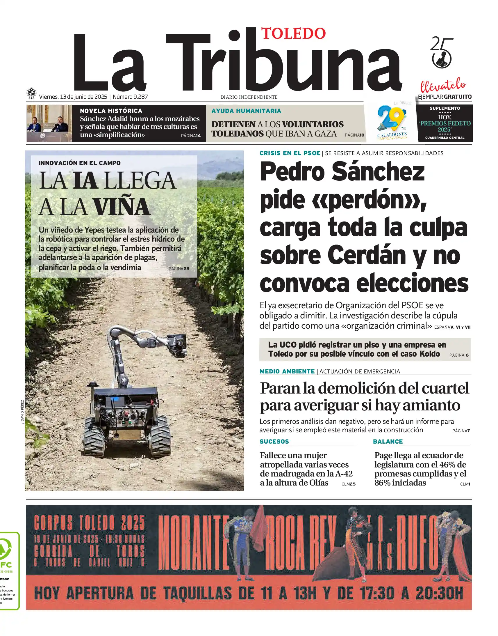 Image from La Tribuna de Toledo: 🗞Buenos días. Esta es la portada de La Tribuna de Toledo de este vier...